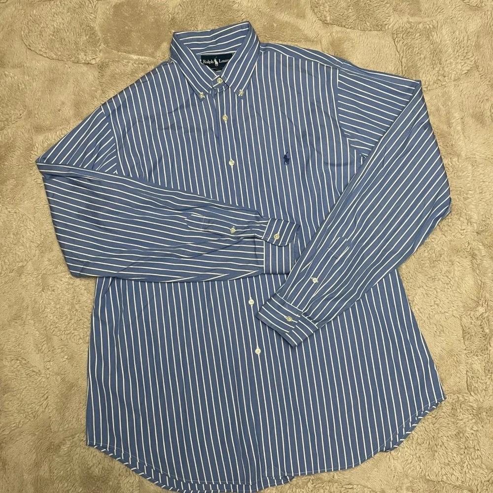 Ralph‎ Lauren Mens Classic Fit Striped Button Down Shirt Blue White XL 17 34/35